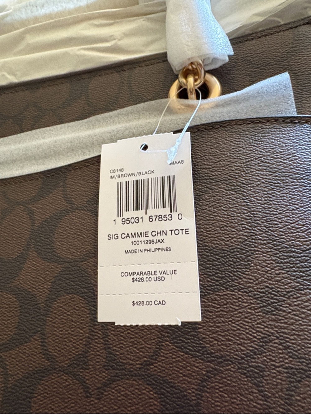 Coach Signature Cammie Tote in Brown and Black with Gold Hardware